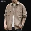 Camisa casual de manga comprida nova para homens Primavera/Outono 2026, camisa oversized retro de corte solto, jaqueta workwear, roupas de marca da moda