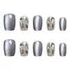 10 Peças de Unhas Vestíveis Semi-Manuais Codificadas Cat-Eye, Adesivos de Unha Céu Estrelado Roxo Doce, Adesivos de Unha Diamante Escada Curta