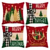 Juego de fundas de almohada de Navidad, juego de cuatro piezas de imitación de lino, decoración del hogar nórdica, funda de almohada para cojín de sofá de sala de estar de invierno