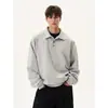 Moletom Casual Retrô Americano com Gola Polo para Homens, Tendência Primavera e Outono, Cor Sólida Versátil, Tops Frescos para Casais