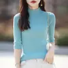 Estilo Novo de Primavera Algodão Puro Gola Meia-Alta Manga Três Quartos Suéter Base Tricotado Cor Sólida Versátil Estilo Coreano Top Canelado Roupa Feminina