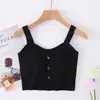 Venta al por mayor del fabricante Nueva Camisola de Algodón para Primavera y Verano con Copas, Top Corto de Tirantes Anchos Abotonado para Mujer
