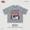 Camiseta Masculina Moda Retrô Americana Marca de Roupas Estilo Boxy Lavagem Pesada Estampa Olho de Floco de Neve Manga Curta para Homens.