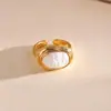 Anillo Abierto Redondo de Resina Chapado en Oro Real de 18k Transfronterizo Europeo y Americano Estilo Retro Francés Simple Moderno Versátil Joyería de Mano