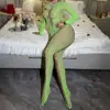 Lencería Sexy Exportación Europea y Americana Manga Larga Sexy Verde Fruta Malla Rasgada Espalda Descubierta Ajustado Mono W850