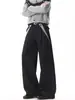 Pantalones Casuales Largos de Pierna Ancha Sueltos con Pliegues, Estilo Old Money, Parche a Cuadros, Dobladillo Curvo Negro para Hombre, Marca de Moda