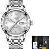 Reloj de cuarzo LIGE/LIGE LG9846 con doble calendario, correa de acero, tres agujas, resistente al agua, para negocios