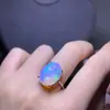 Anillo de Ópalo Natural para Mujer, Diseño Abierto Ajustable, Piedra Principal de Moda 12*16mm, Venta Directa desde la Zona Minera de Fábrica