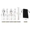 Set Plegable de Cuchillo, Tenedor y Cuchara Transfronterizo Acero Inoxidable 304 Cuchara y Palillos Palillos Desmontables Estudiante Bolsa para Cubiertos de Camping al Aire Libre