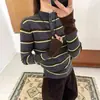 Suéter de punto retro a rayas de bloques de color con cuello alto y botones para mujer, estilo nuevo, adelgazante, suéter interior A14431