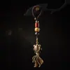Llavero de latón para coche con pez dorado, colgante pequeño, antiguo, tejido a mano, cadena de llavero de cobre puro, colgante de cordón, colgante