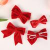 Acessórios de Laço de Pelúcia Pérola Vermelha Fofa Grampo de Cabelo DIY Acessórios de Roupa Decoração de Laço