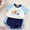 Conjunto de Shorts Jimo Infantil Atacado Estilo Japonês 26º Verão Nova Cor Color-Blocking Raglan Manga Curta Conjunto de Duas Peças Tendência 051
