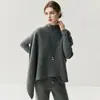 Colete Feminino Gola Alta Meia em Cashmere com Punhos Assimétricos e Xale de Design Personalizado Outono e Inverno Novo Cor Lisa Versátil