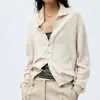 Em Produção: Cardigã de Tricô com Gola Alta, Toque de Luxo, Gola Reversível para Mulheres, Estilo Solto e Relaxado, Gola de Camisa, Suéter Outerwear Abotoado