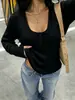 Amazon Wish primavera e outono roupas femininas suéter simples de cor sólida manga longa modelador estilo puro desejo top com decote quadrado atacado