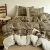 Conjunto de Quatro Peças com Renda Vintage Classe A, Espessado para Outono e Inverno, Conjunto de Roupa de Cama em Linho Floral Fresco