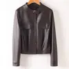 Chaqueta corta de cuero para mujer Haining, 26 nuevo estilo de otoño, corte ajustado, chaqueta adelgazante de piel de oveja, abrigo de motociclista moderno y elegante, talla grande