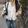 Camisa de Jacquard de Manga Larga de Botones Sencillos con Cinta, Dulce y Versátil, Nueva para Principios de Primavera, Estilo Coreano Ins2026, Top para Mujer