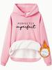 Sudadera con capucha de manga larga y forro polar para mujer, estilo europeo y americano, con bolsillo tipo canguro, estampado PERFECTO, talla transfronteriza, para otoño e invierno
