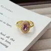 Anillo Abierto de Zirconia Diamante Morado Vintage de Lujo Ligero Diseño de Nicho Anillo Elegante para Mujer