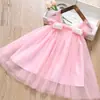 2025 Nuevo Estilo Manga Corta Volante Niñas Falda de Malla Vestido de Moda Verano Delgado Tirantes Princesa Falda de Malla
