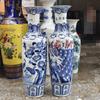 Jarrón grande de cerámica con suelo esmaltado, pintado a mano, de porcelana azul y blanca, con flores florecientes y ricas, gran decoración, regalo de inauguración de hotel.