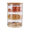 Tampa de bambu de vidro de alto borossilicato empilhável tanque de armazenamento de lanches de frutas secas cozinha tigela de salada de frutas e vegetais de vidro transparente