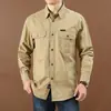 Camisa de Manga Larga para Hombre, Estilo Retro Americano de Verano, Ropa de Trabajo, Moda Casual para Hombre, Solapa, Color Sólido, Algodón Puro, Chaqueta, Marca de Moda