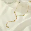 Collar con colgante de borla en forma de Y de acero inoxidable con circonita y pequeñas cuentas doradas, cadena fina ajustable, cadena para clavícula adelgazante