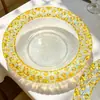 Plato para Mascotas de Lujo Ligero Estilo Europeo Chapado en Oro, Plato de Plástico, Plato de Cena Estilo Occidental, Blanco Crema con Borde Dorado, Plato para Frutas, Plato para Filete Estilo Occidental, Gama Alta