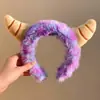 Outono e Inverno Novo Fofo Roxo Pelúcia Faixa de Cabelo Engraçada para Lavar o Rosto Presilhas de Cabelo Acessórios de Cabelo Faixa de Cabelo Monstro de Chifre