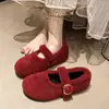 Sapatos baixos de pelo estilo coreano para mulheres, mocassins Mary Jane de sola reta com fivela, novos sapatos quentes de algodão para outono e inverno