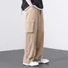 Pantalones de Trabajo Rectos para Hombre Primavera Otoño Tendencia Americana Talla Grande Holgados Casuales Cierre de Botón Multibolsillo Pierna Ancha Largos