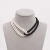 Collar de perlas de vidrio para mujer, moderno, cruzado, blanco y negro, hecho a mano, estilo francés, europeo y americano.
