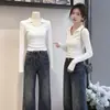 Camiseta de algodão puro com gola alta e mangas compridas para mulheres, nova coleção de início de outono 2026, design justo ao corpo, uma peça interna única e estilosa, top de algodão para mulheres