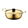 Panela de Ramen de Aço Inoxidável Coreana, Panela de Sopa Martelada Coreana com Tampa, Panela Dourada para Macarrão Instantâneo, Macarrão Caracol, Hot Pot Picante