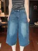 Jeans cortos lavados de estilo retro americano para mujer, selección de verano, nuevos shorts holgados de pierna ancha de cintura alta hasta la rodilla