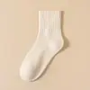 Meias de Terry Espessadas para Mulheres, Meias de Cano Médio para Outono e Inverno, Cor Sólida, Forradas com Lã, Meias Largas Espessas, Meias Quentes de Toalha, Meias Longas Femininas