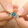 Anillo de Corona de Zirconia de Moda Europea y Americana Todo Fósforo Anillo de Cobre Esmeralda Micro Joyería