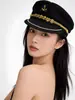 Gorra Azul Marino Bordada Europea y Americana Cosplay Uniforme de Policía Femenino Sombrero de Otoño e Invierno para Actuación Circunferencia de Cabeza Grande Sombrero de Marinero Japonés para Mujer