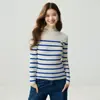Suéter feminino de cashmere puro, gola alta parcial, listrado, quente, modelagem justa, casual, moderno, camada base versátil
