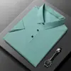 Camisa Polo de seda de hielo sin costuras de alta elasticidad para hombre, manga corta, verano, fina, secado rápido, para negocios, ocio, camiseta, una generación de cabello