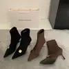 Botines de Punta First Encounter Ji para Mujer 2026 Otoño/Invierno Nuevo Estilo Botas para Mujer Botas de Tacón Alto Botas Adelgazantes Botas Cortas Cálidas con Terciopelo