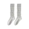 Calcetines holgados de algodón peinado todo en uno para mujer, adelgazantes y rejuvenecedores, con cintura y puño ceñidos, estilo japonés, color liso simple, cálidos, a media pantorrilla