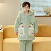 Pijama de Coral para Niños, Espeso para Niños, Invierno, Tallas Mediana y Grande, Ropa de Casa de Dibujos Animados para Niños, Traje Térmico Acolchado de Tres Capas