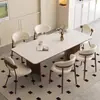 Mesa de comedor y sillas de madera maciza italiana francesa con tablero de roca, mesa de comedor retro, sencilla, moderna, rectangular, para apartamento pequeño
