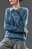 Suéter de Punto Fleece con Cuello Redondo de Cachemira para Mujer, Estilo Otoño e Invierno, Lana Merino Australiana, Suéter Holgado y Suave