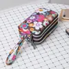 Bolso de Mano para Mujer Lienzo Artístico Billetera Larga de Tres Capas Bolso de Mano para Mujer Gran Capacidad Portallaves Monedero Casual Bolso para Teléfono Móvil