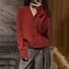 Cárdigan de punto rojo con cuello en V y manga larga para mujer, nuevo estilo de primavera, estilo coreano, versátil, adelgazante y estilo casual, cárdigan suéter